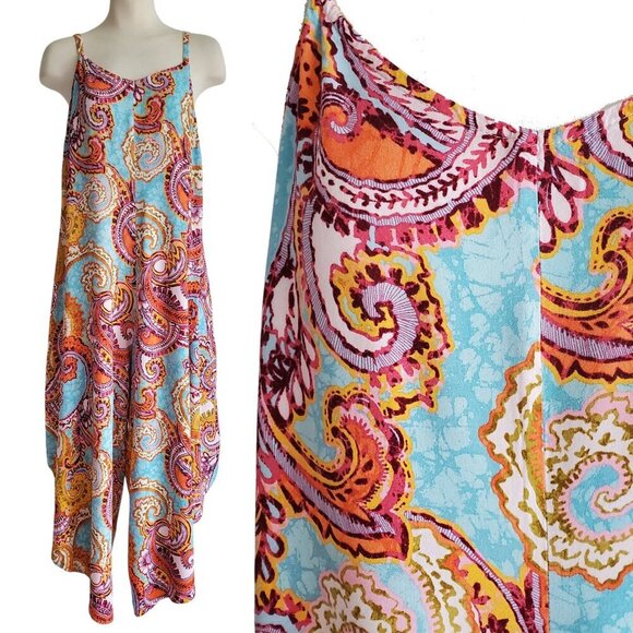 Ivy Street Jumpsuit Colorful Paisley Hankerchief Style Loose Fit Size L - Picture 1 of 16